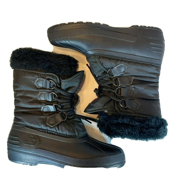 Sorel Kaufmam Canada Black Lined Rubber Fur Top Lace Up Snow Boots - Picture 2 of 11